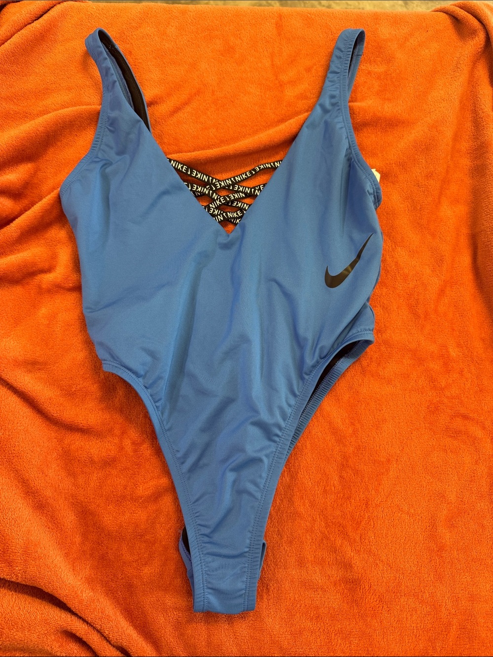 Nike Women's Slate Blue One-Piece Swimsuit with Black Swoosh